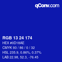 カラーコード: RGB 13 24 174 | qconv.com