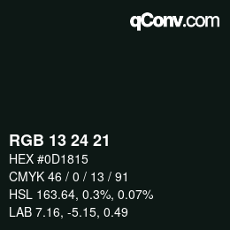 Color code: RGB 13 24 21 | qconv.com