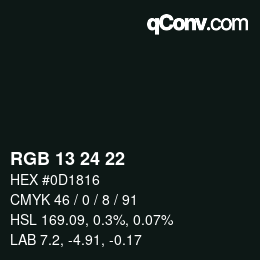 カラーコード: RGB 13 24 22 | qconv.com