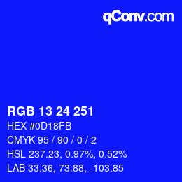 Color code: RGB 13 24 251 | qconv.com