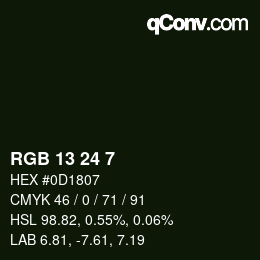 Color code: RGB 13 24 7 | qconv.com