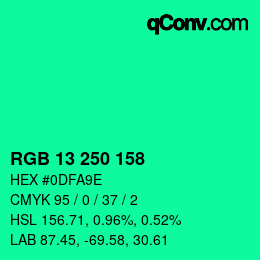 颜色代码: RGB 13 250 158 | qconv.com