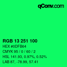 Color code: RGB 13 251 100 | qconv.com