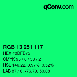 Color code: RGB 13 251 117 | qconv.com