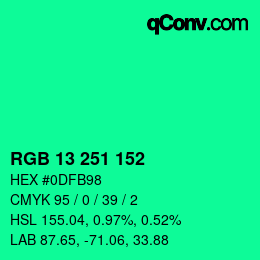 カラーコード: RGB 13 251 152 | qconv.com