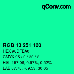 カラーコード: RGB 13 251 160 | qconv.com