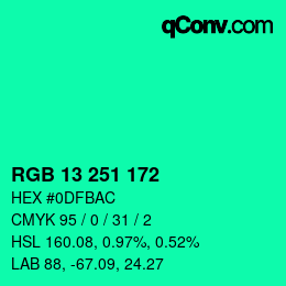 カラーコード: RGB 13 251 172 | qconv.com