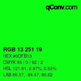 カラーコード: RGB 13 251 19 | qconv.com