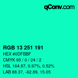 Color code: RGB 13 251 191 | qconv.com