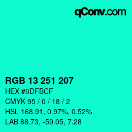 カラーコード: RGB 13 251 207 | qconv.com