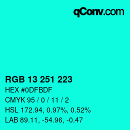 カラーコード: RGB 13 251 223 | qconv.com