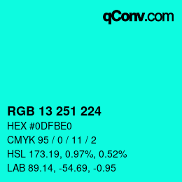 Color code: RGB 13 251 224 | qconv.com