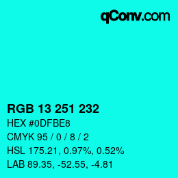 Color code: RGB 13 251 232 | qconv.com