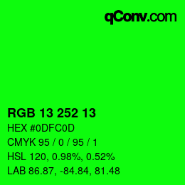 Color code: RGB 13 252 13 | qconv.com