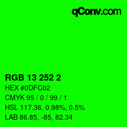 カラーコード: RGB 13 252 2 | qconv.com