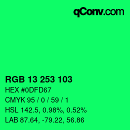 颜色代码: RGB 13 253 103 | qconv.com