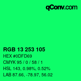 颜色代码: RGB 13 253 105 | qconv.com