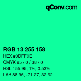 カラーコード: RGB 13 255 158 | qconv.com