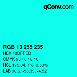 Color code: RGB 13 255 235 | qconv.com
