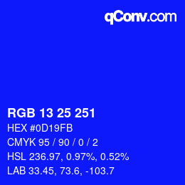 Color code: RGB 13 25 251 | qconv.com