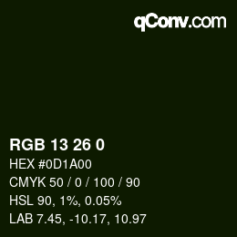 Color code: RGB 13 26 0 | qconv.com