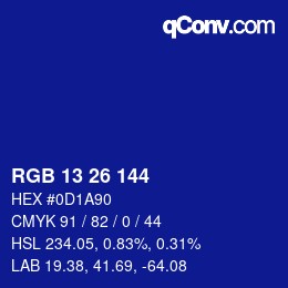 カラーコード: RGB 13 26 144 | qconv.com