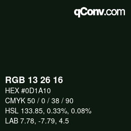 Color code: RGB 13 26 16 | qconv.com