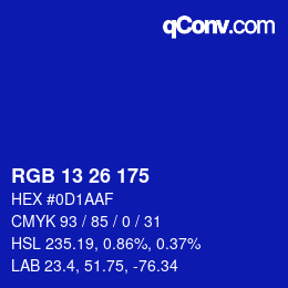 Color code: RGB 13 26 175 | qconv.com