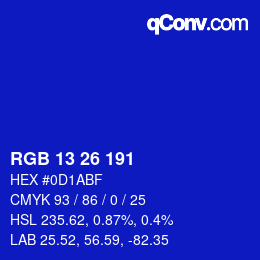 颜色代码: RGB 13 26 191 | qconv.com