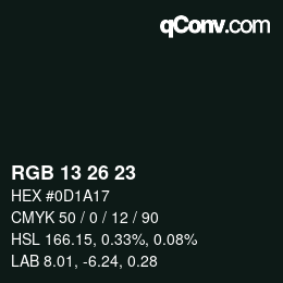 カラーコード: RGB 13 26 23 | qconv.com