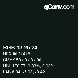 カラーコード: RGB 13 26 24 | qconv.com