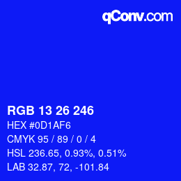Color code: RGB 13 26 246 | qconv.com