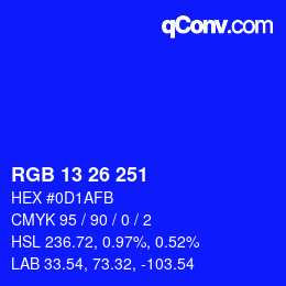 カラーコード: RGB 13 26 251 | qconv.com