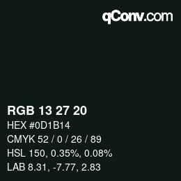 カラーコード: RGB 13 27 20 | qconv.com