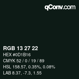 Color code: RGB 13 27 22 | qconv.com