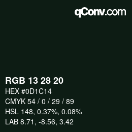 Color code: RGB 13 28 20 | qconv.com