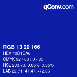Color code: RGB 13 29 166 | qconv.com