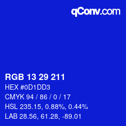 Color code: RGB 13 29 211 | qconv.com