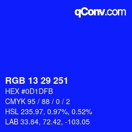 Color code: RGB 13 29 251 | qconv.com