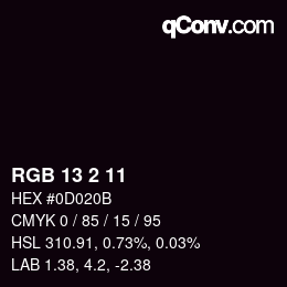 カラーコード: RGB 13 2 11 | qconv.com