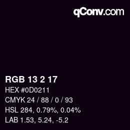 Color code: RGB 13 2 17 | qconv.com