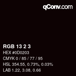 カラーコード: RGB 13 2 3 | qconv.com