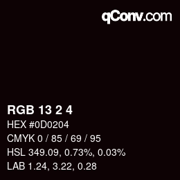 カラーコード: RGB 13 2 4 | qconv.com