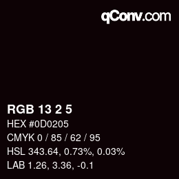 颜色代码: RGB 13 2 5 | qconv.com