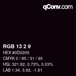 Color code: RGB 13 2 9 | qconv.com