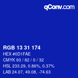 Color code: RGB 13 31 174 | qconv.com