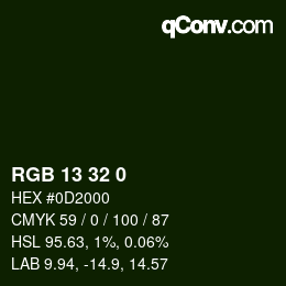 カラーコード: RGB 13 32 0 | qconv.com