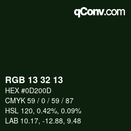 Color code: RGB 13 32 13 | qconv.com