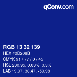 カラーコード: RGB 13 32 139 | qconv.com