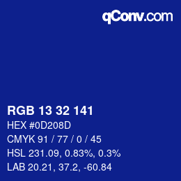 カラーコード: RGB 13 32 141 | qconv.com